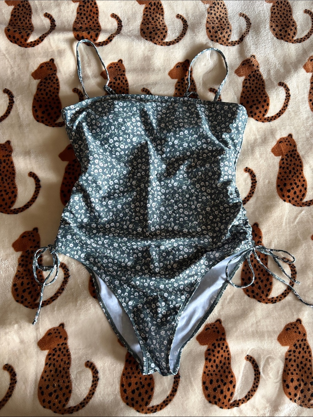 SHEIN Blue Green Floral One-Piece Swimsuit
